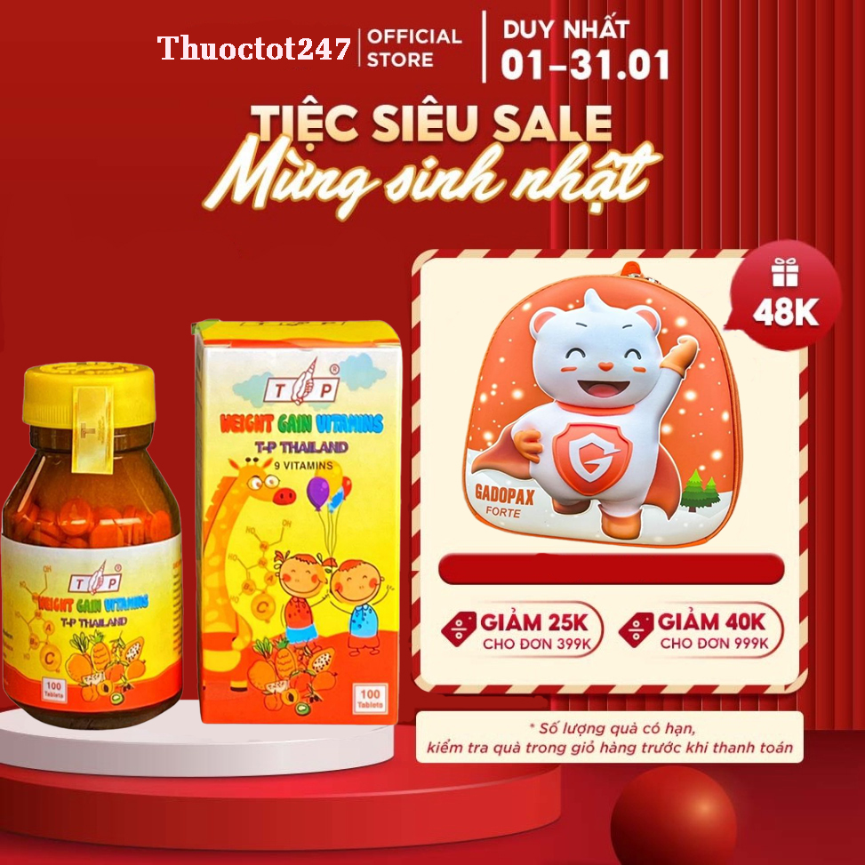 Viên uống vitamin thái lan tăng cân 100viên chính hãng.