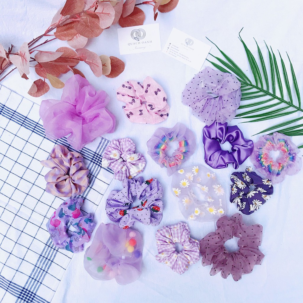 Dây buộc tóc vải scrunchies tím - BT21