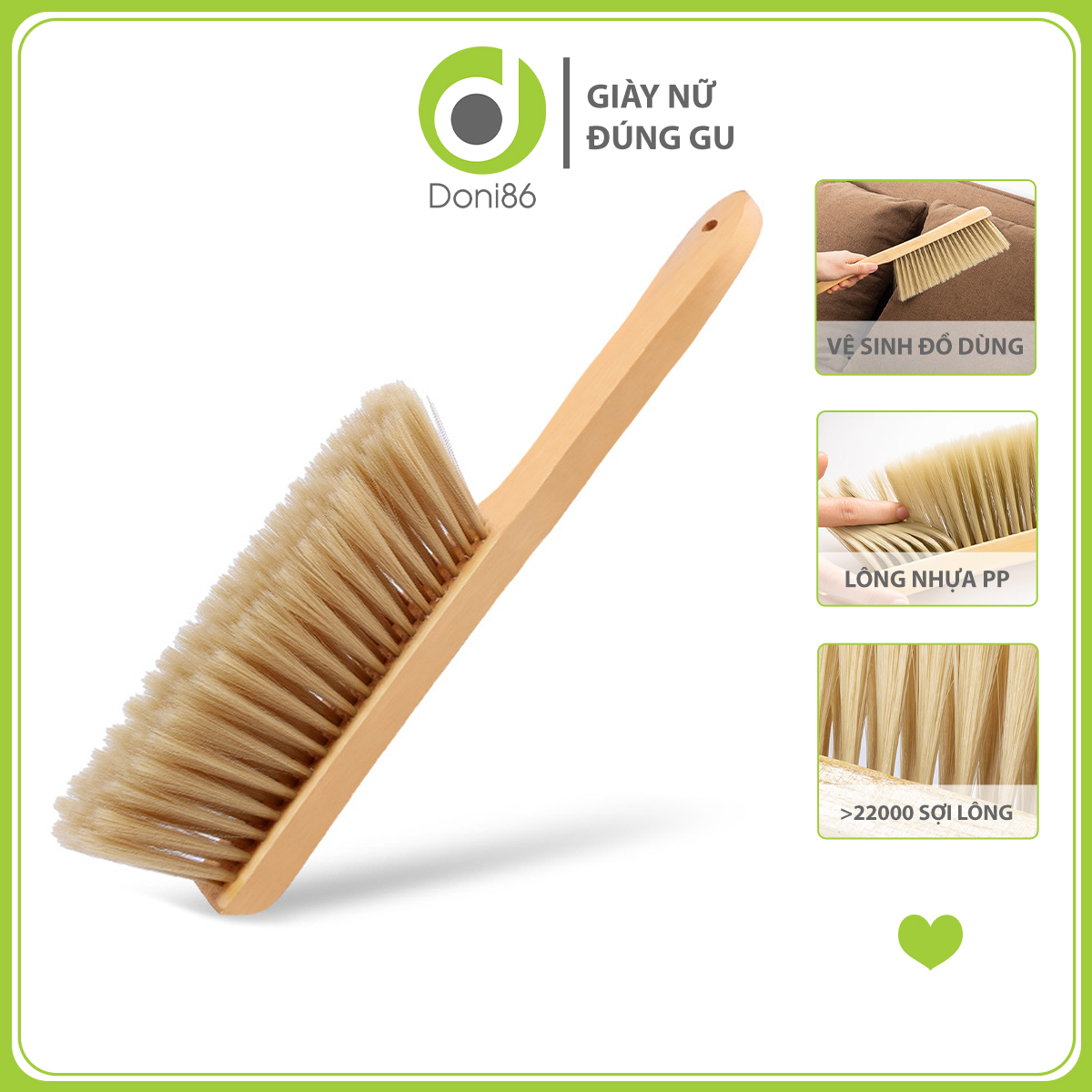 Bàn chải lông nhựa mềm vệ sinh sofa, giường, nội thất, cán gỗ chắc chắn, bền bỉ - Doni - DOPK242
