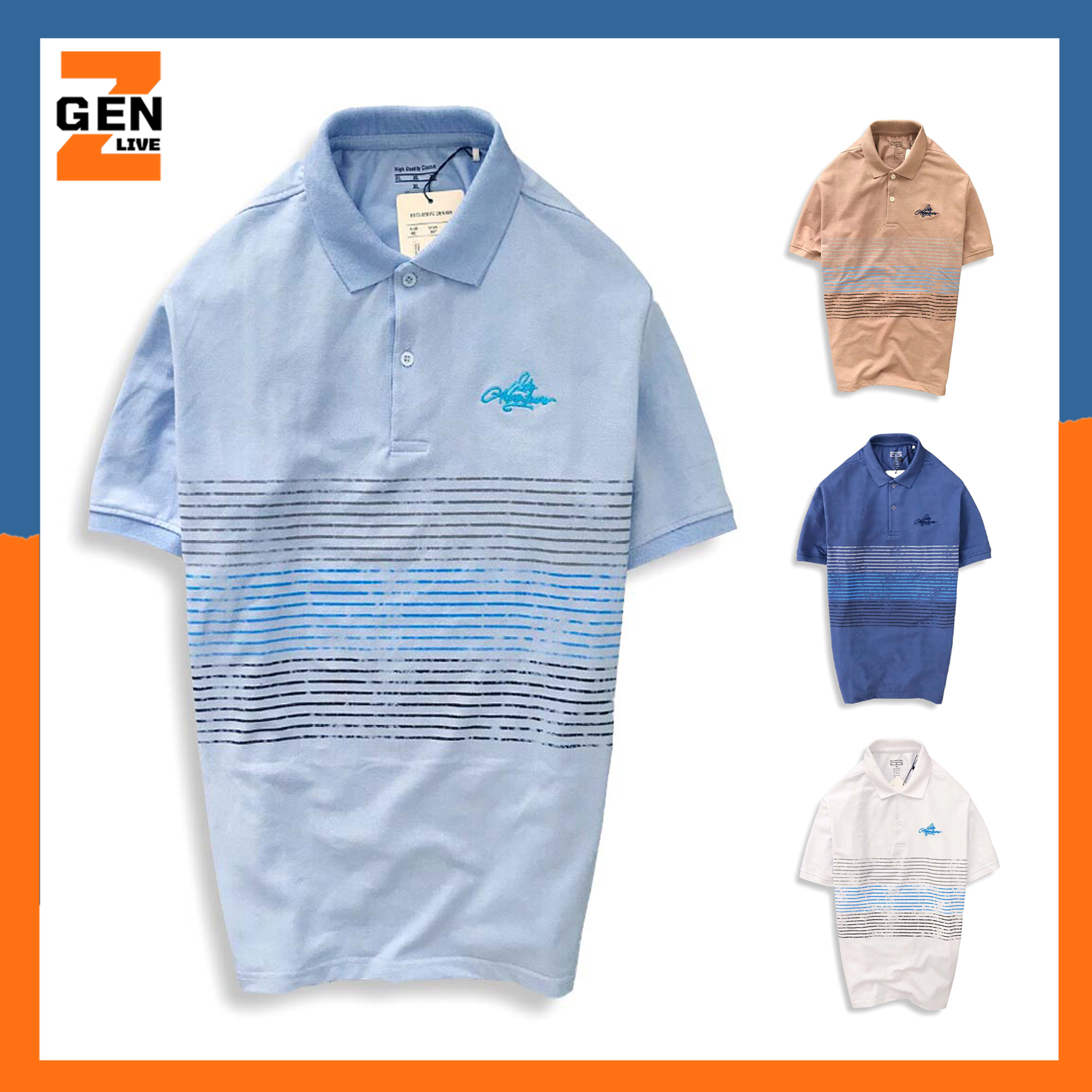 Áo thun cổ bẻ cao cấp thân phối kẻ sọc ngang adventure - lz fashion - ps151