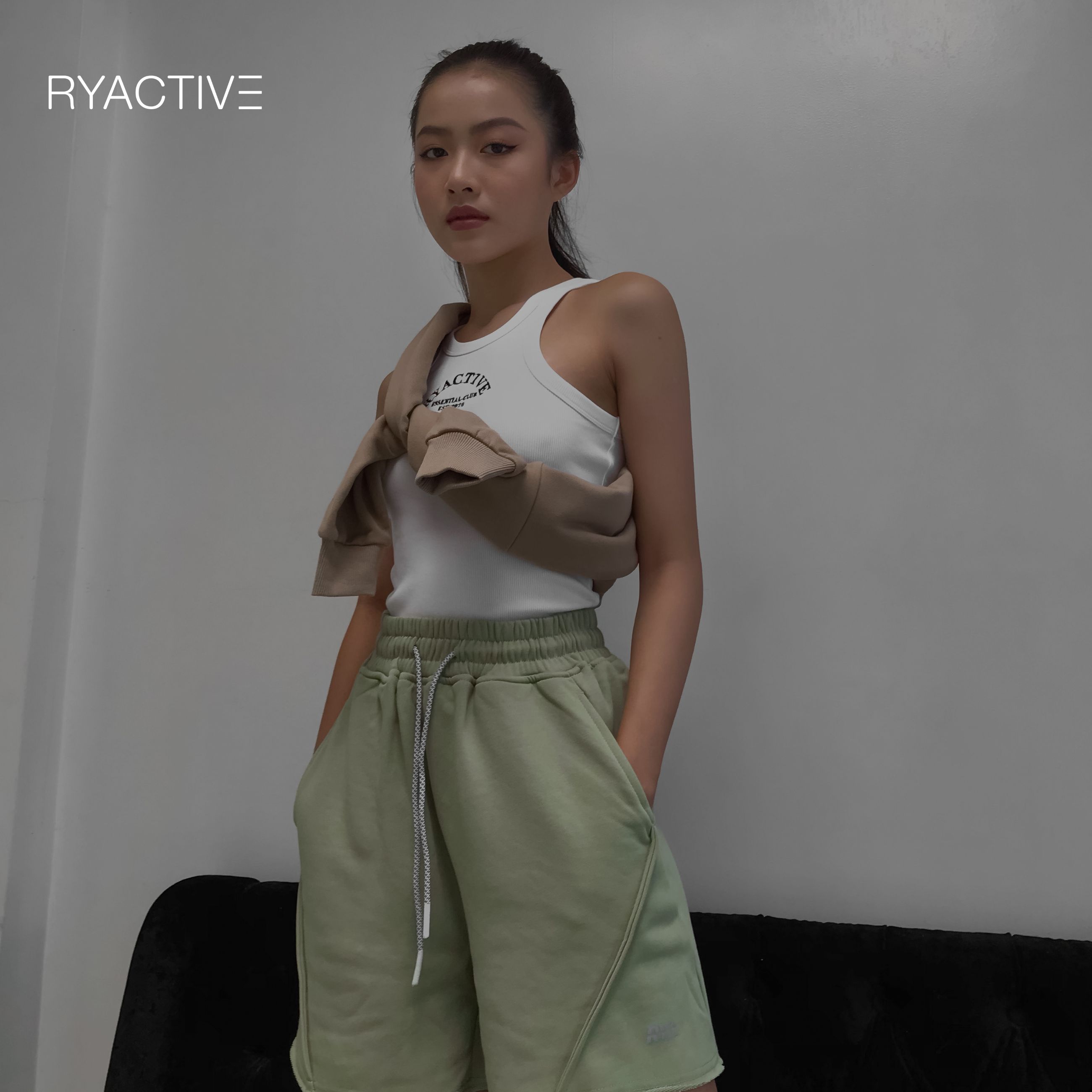 Quần short thun lửng ryactive - lounge short avocado