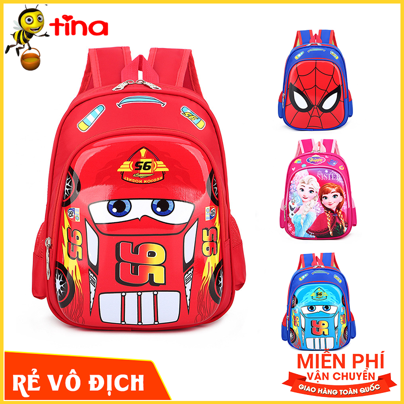 balo mẫu giáo lớp mầm chồi lá in hình siêu nhân công chúa elsa nhân vật hoạt hình nổi tiếng E98