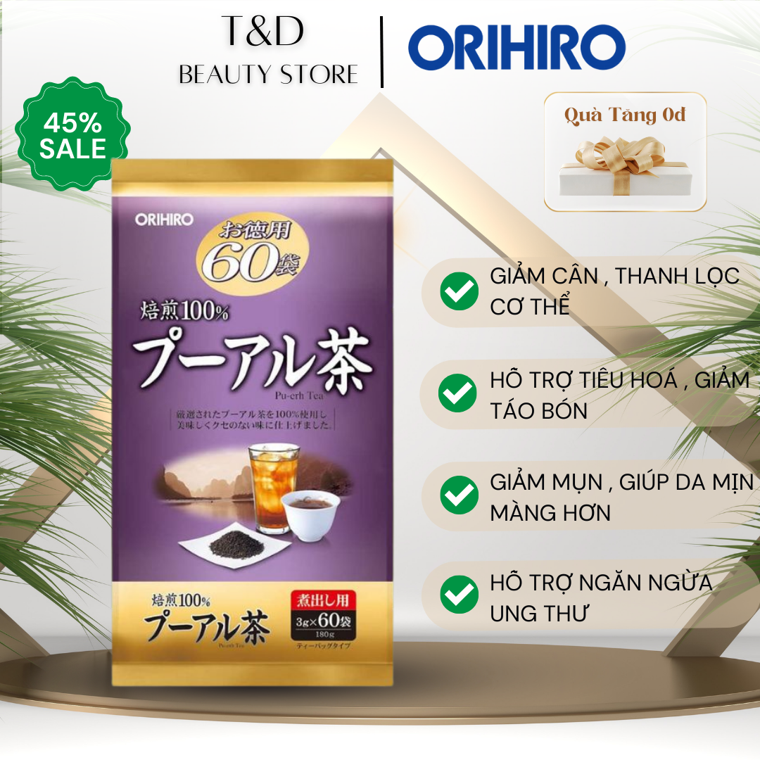Trà Phổ Nhĩ Orihiro Pu-erh Tea 60 Túi Lọc Nhật Bản Giúp Thư Giãn