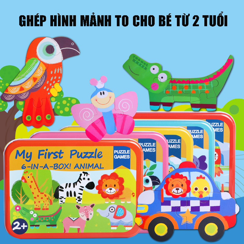 My first Puzzle - ghép hình 6 tranh hộp sắt sáng tạo, an toàn cho bé