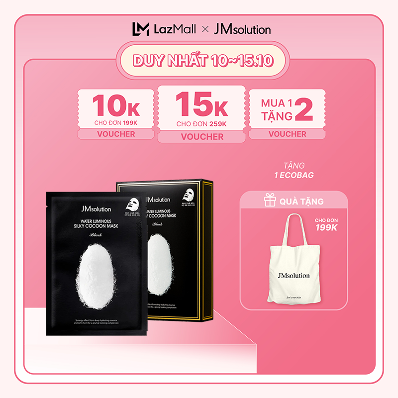 Mặt nạ cấp ẩm và đàn hồi da jmsolution water luminous silky cocoon mask black 10 miếng