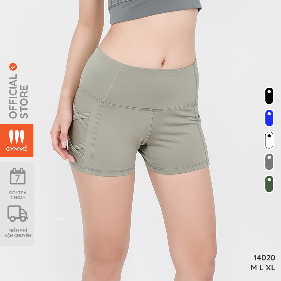Quần tập gym nữ GYMME, quần short thể thao yoga cạp cao hông đan chéo chất thun ôm dáng - 14020