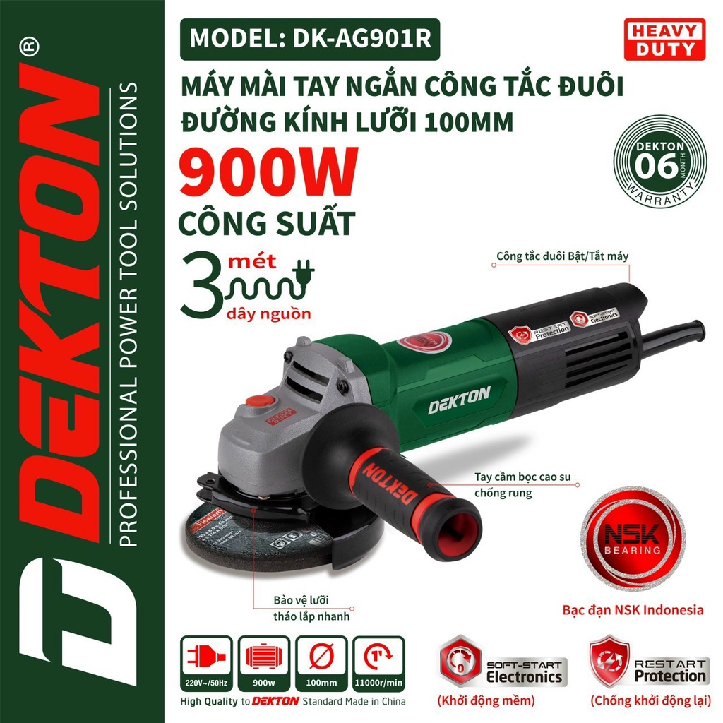 Máy mài góc dekton - máy cắt sắt dekton dk-ag900r và dk-ag901r 900w 100mm chống khởi động lại khi có điện