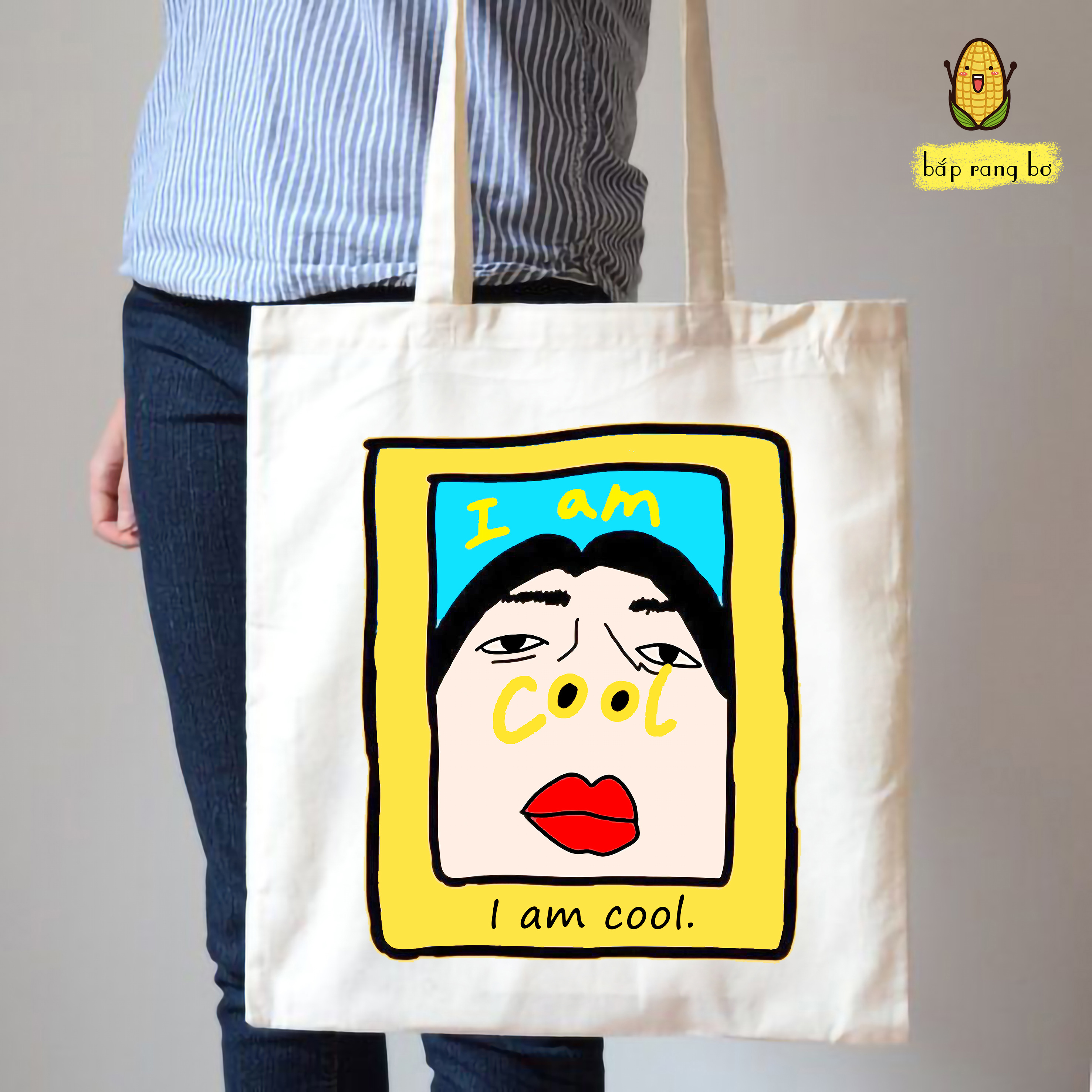 Túi tote vuông săc màu cô gái khóa miệng túi và túi con - vải canvas