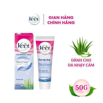Kem tẩy lông veet silk & fresh dành cho da nhạy cảm silk & fresh aloe vera & vitamin e - 50g