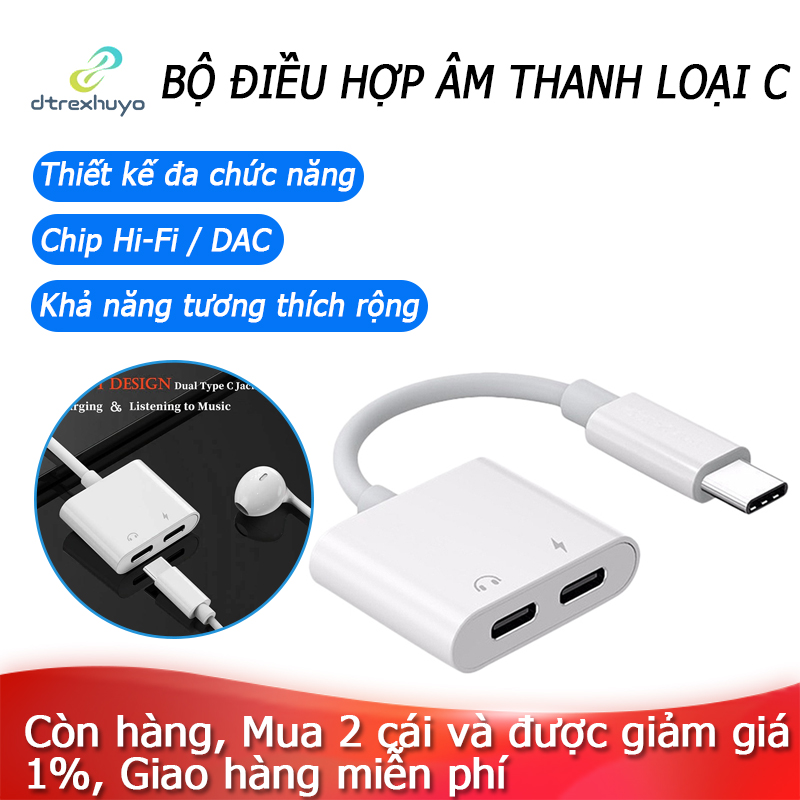 [Còn hàng] [COD]Bộ chuyển đổi tai nghe 2 trong 1 loại C kép, Jack cắm bộ chia USB C, Bộ chuyển đổi sạc âm thanh AUX cho Huawei Samsung Xiaomi