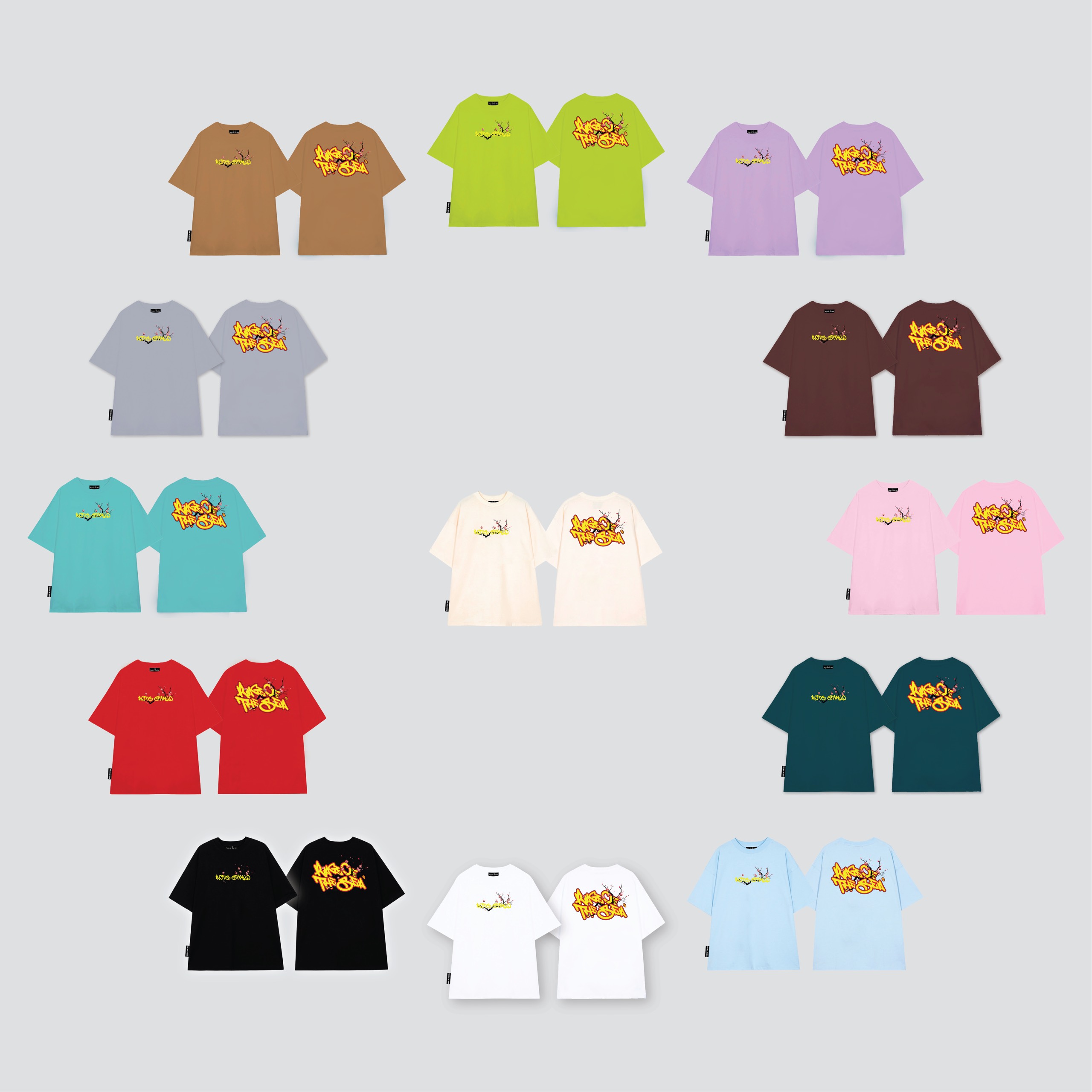 Áo thun unisex tay lỡ rage of the sea "hoa đào"