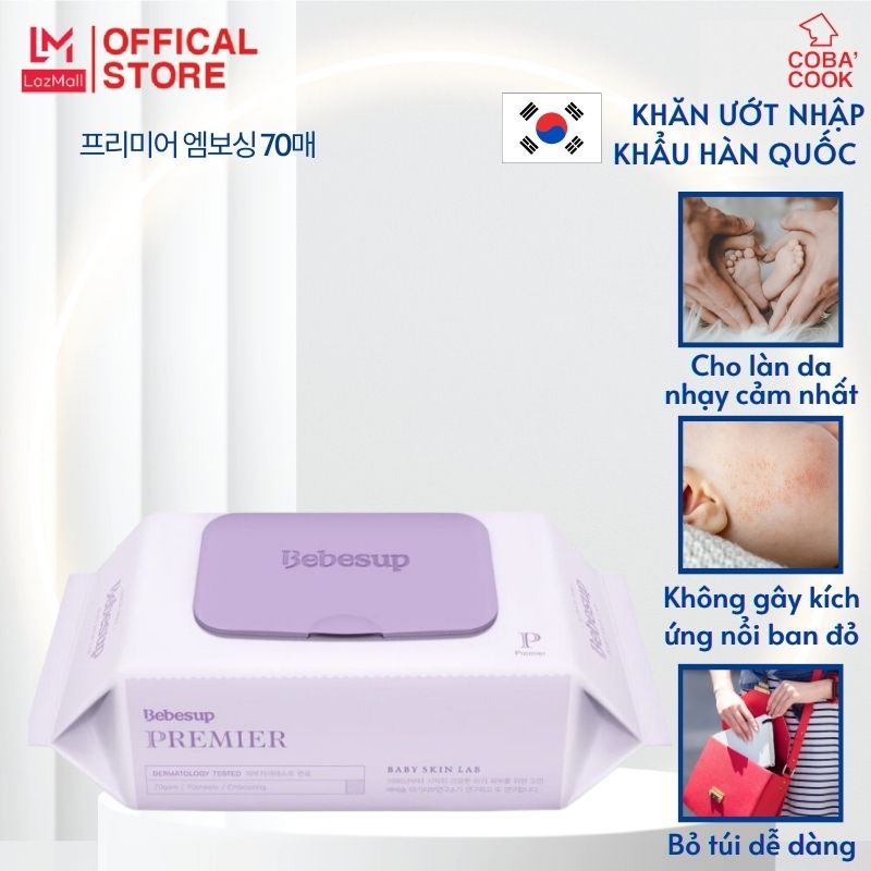 Khăn giấy ướt không mùi Hàn Quốc cho bé sơ sinh gói lớn 70 tờ - Premier 70