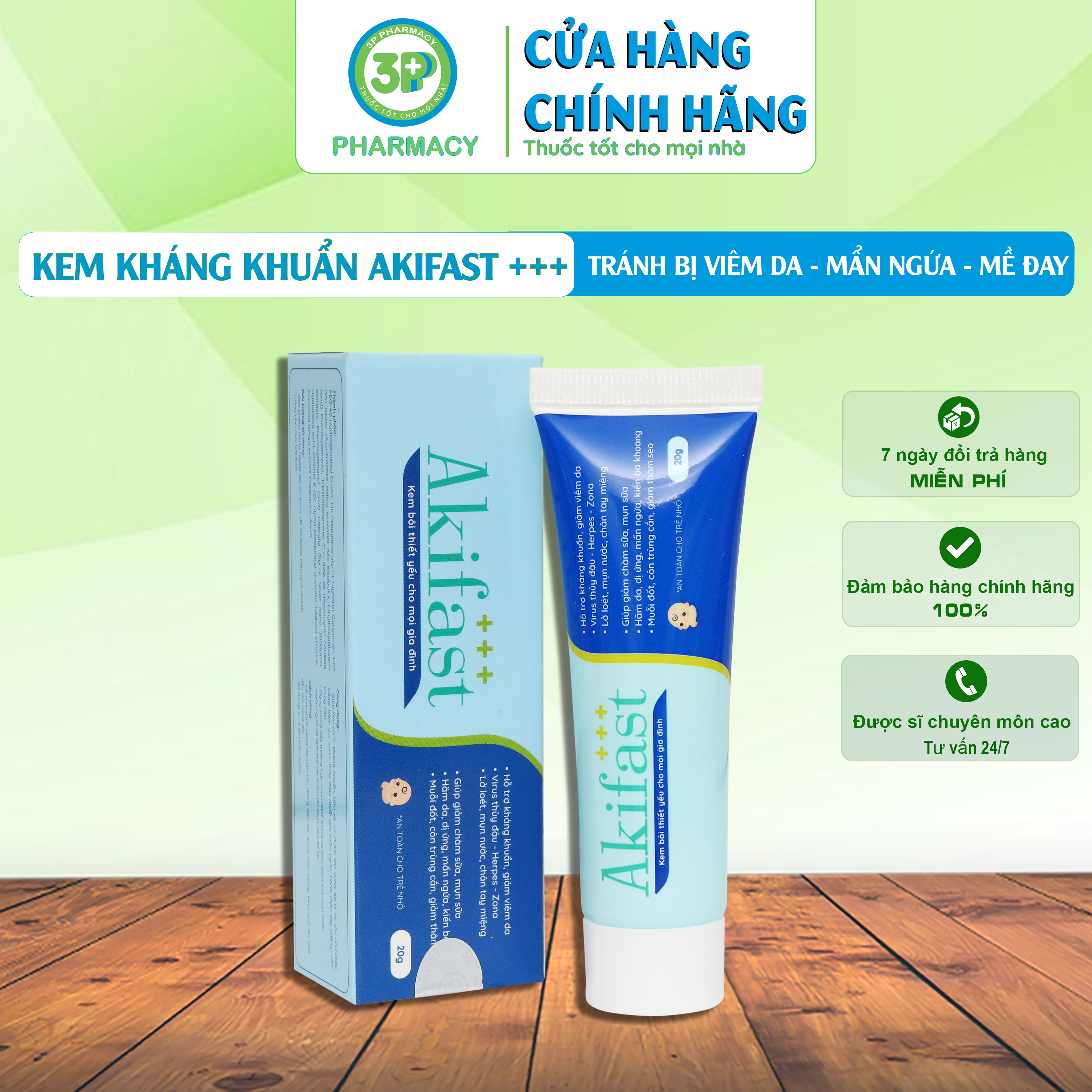 Kem bôi da hỗ trợ kháng khuẩn AKIFAST +++ kem bôi viêm da, mẩn ngứa, côn trùng cắn, zona, thủy đậu