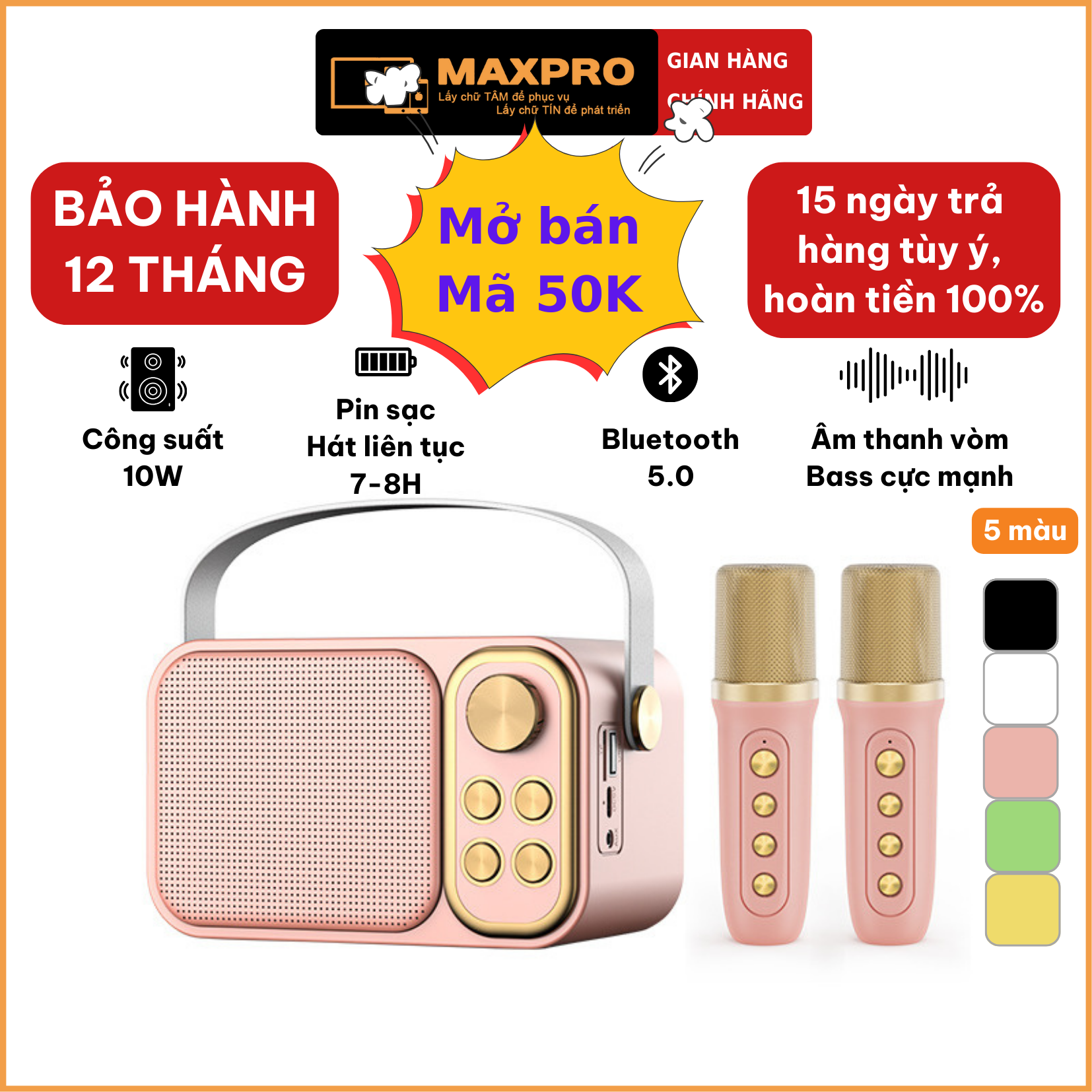  Loa Karaoke Mini Bluetooth kèm 2 Mic không dây công suất lớn Bass mạnh âm thanh vòm cực hay kết nối ĐT máy tính,Tivi 