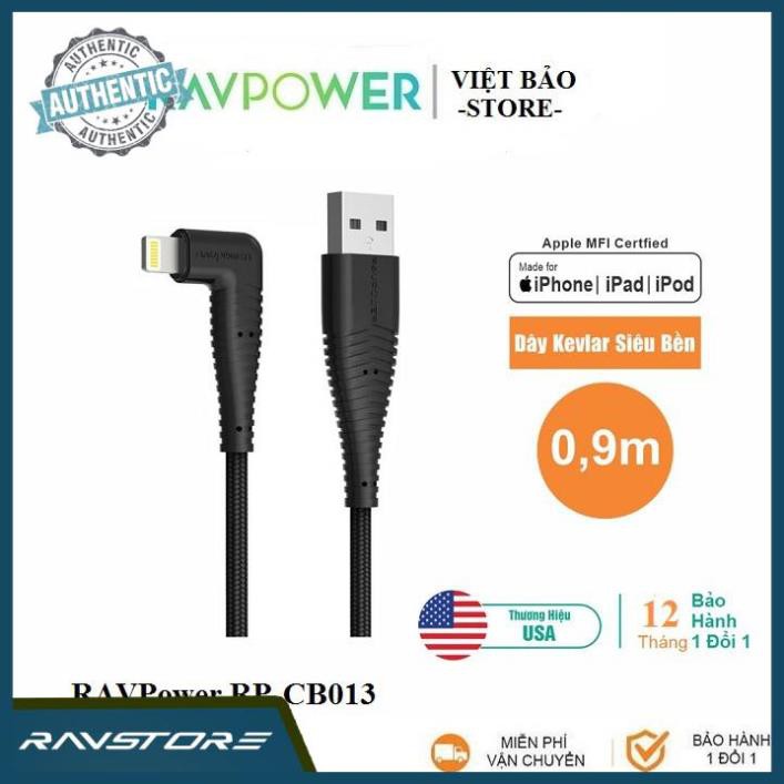 Cáp sạc iphone usb-a ra lightning ravpower rp-cb013- chân chữ l hỗ trợ chơi game