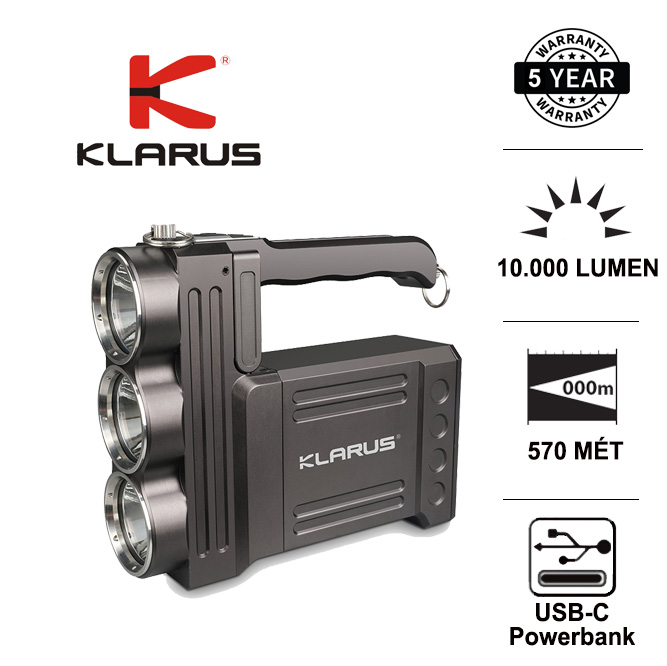 Đèn pin siêu sáng KLARUS RS80GT độ sáng 10.000 lumen, chiếu xa 570 mét sử dụng 6 pin 18650 (kèm theo) Đèn Đèn pin