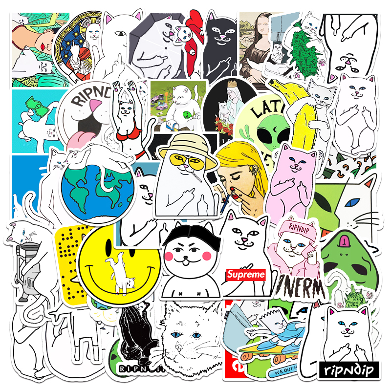 50Pcs Cartoon Fashion Funny Finger Cat Waterproof Sticker Skateboarding Snowboard Retro Vinyl Sticker Graffiti Notebook Sticker