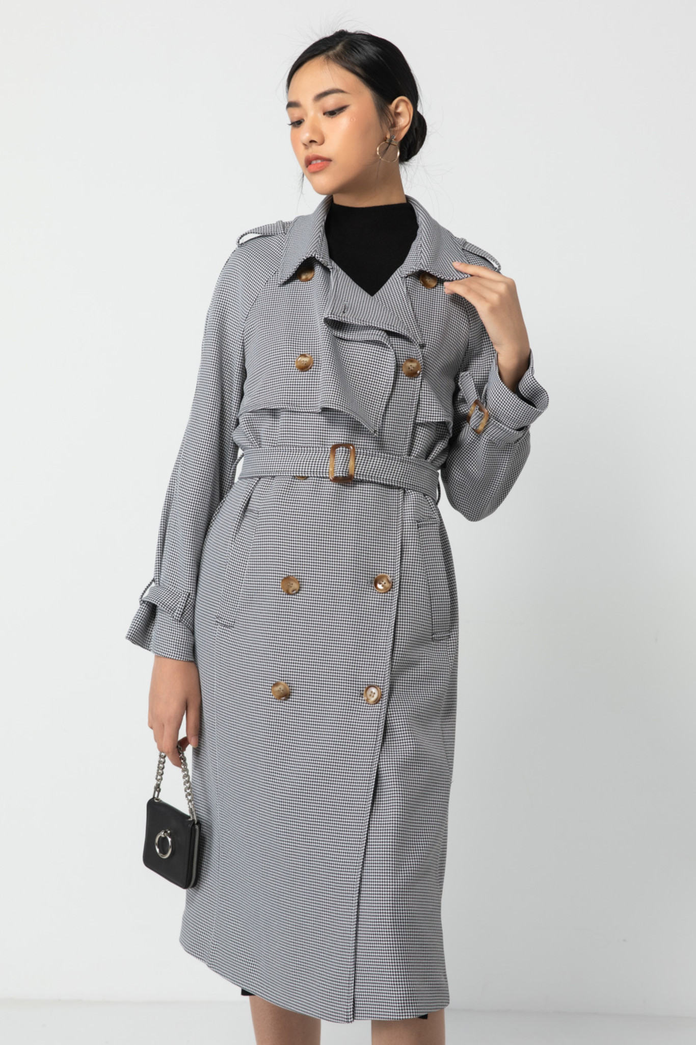 Áo măng tô nữ vải kẻ ivy moda ms 78b8796