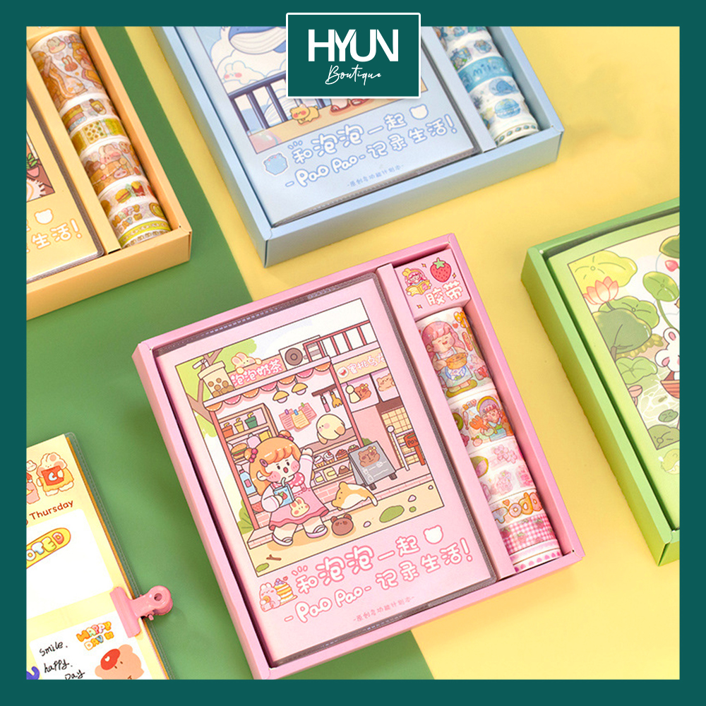 Set sổ tay sticker dán washi tape dễ thương trang trí bullet journal planner Hyun Boutique