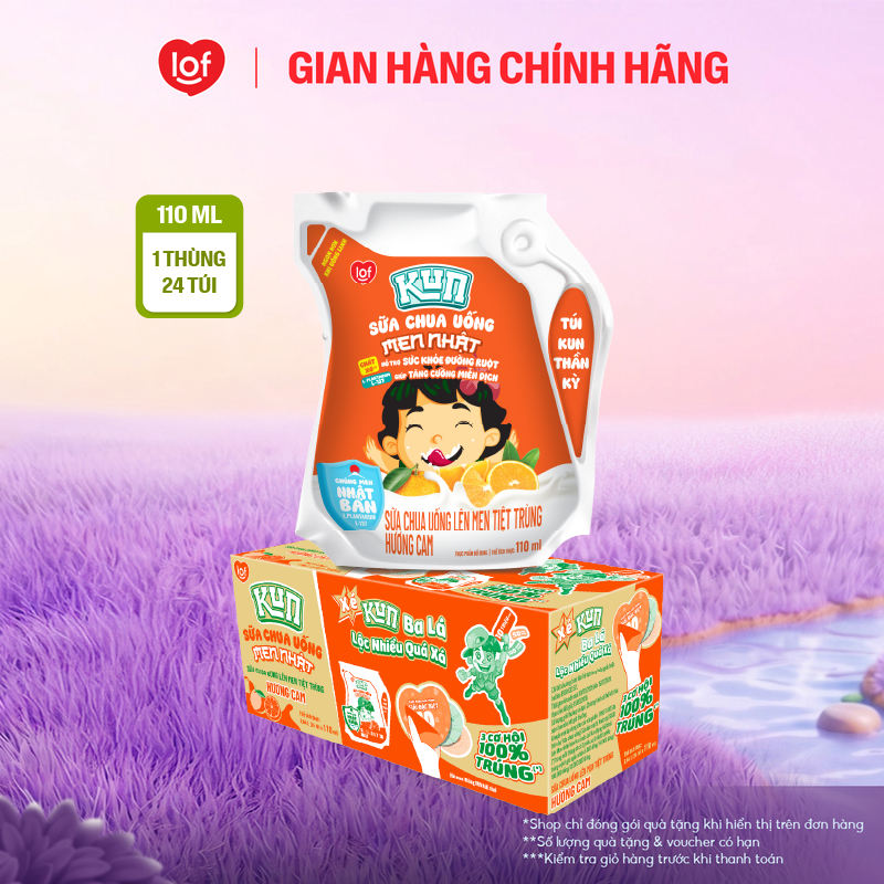 Sữa chua uống KUN vị cam thùng 24 túi x 110ml