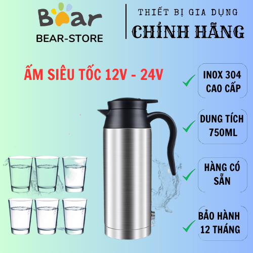 Ấm nước siêu tốc 750ML cho xe tải  12V , 24V