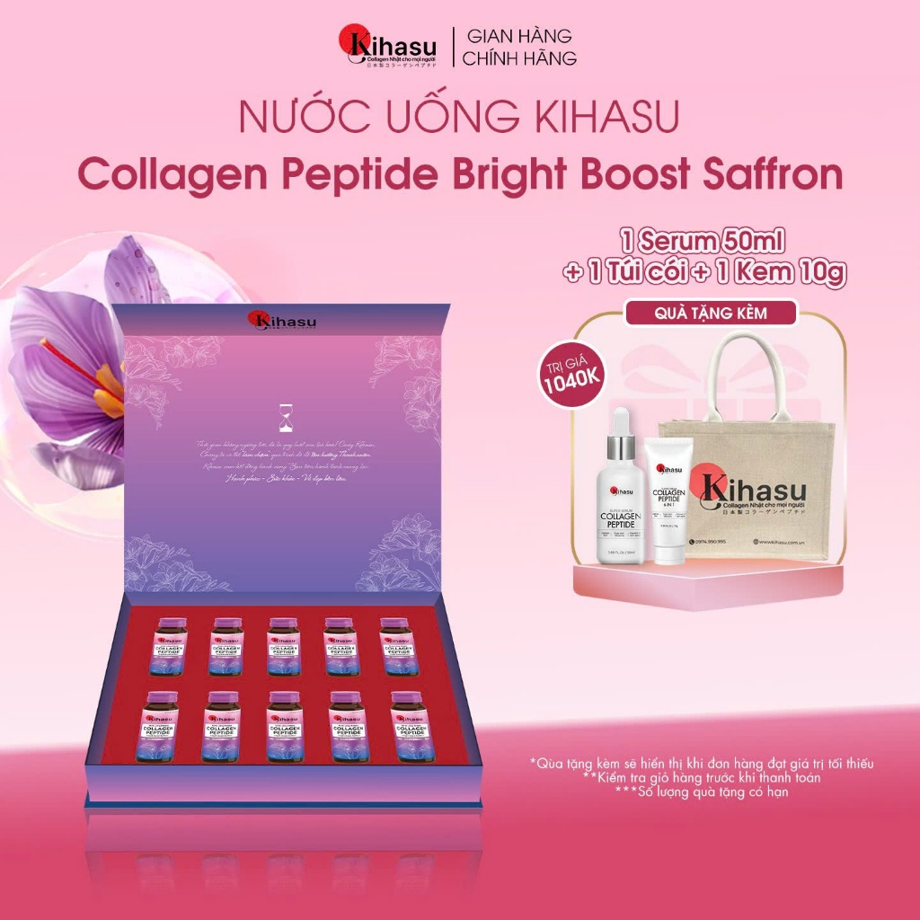 Hộp 10 Chai Nước Collagen Kihasu Cao Cấp Hỗ Trợ Sáng Da, Mờ Nám, Hương Vị Thơm Ngon Dễ Uống