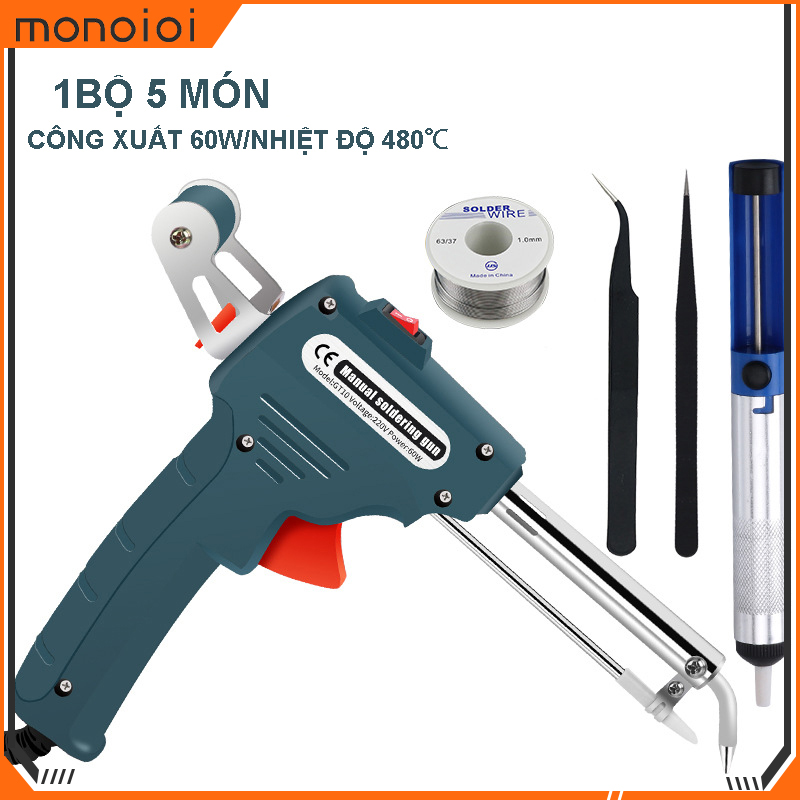 Monqiqi mỏ hàn tự động hàn tự động dụng cụ nhiệt độ điện 220v 60w bộ dụng cụ hàn có thể điều chỉnh làm nóng nhanh, với dây không chì, bơm hút, nhíp