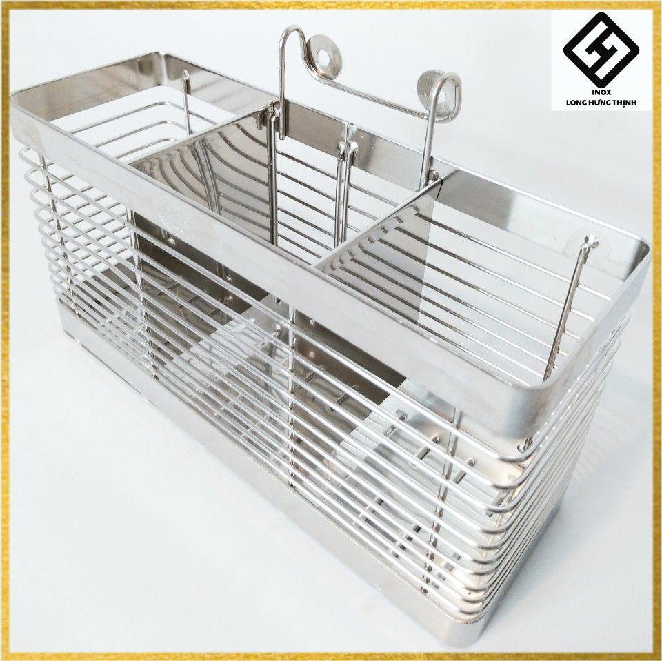 Ống đũa INOX 304 3 ngăn cao cấp (25 x 9 x 15) ống đựng thìa (muỗng), đũa nhỏ gọn, dụng cụ nhà bếp tiện lợi