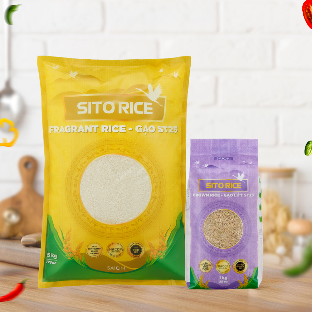 Combo 1 bag of ST25 Sito Rice (5kg) + 1 bag of brown rice ST25 Sito Rice (1kg)