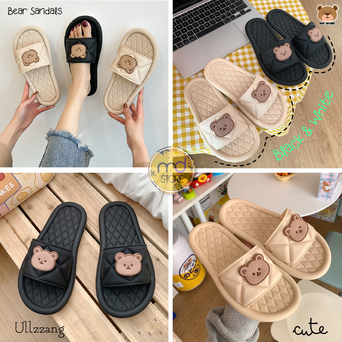 Dép nữ gấu trần chỉ kẻ đan, quai ngang cute siêu êm - dép ulzzang, hottrend...