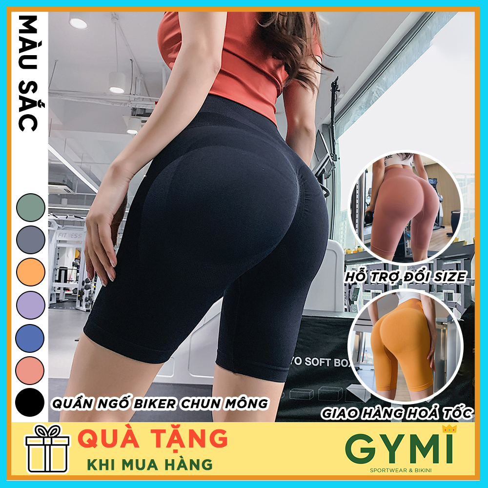 Quần tập gym yoga nữ chun mông GYMI QL09 dáng ngố lửng biker thể thao lưng cao nâng mông chất dệt cao cấp