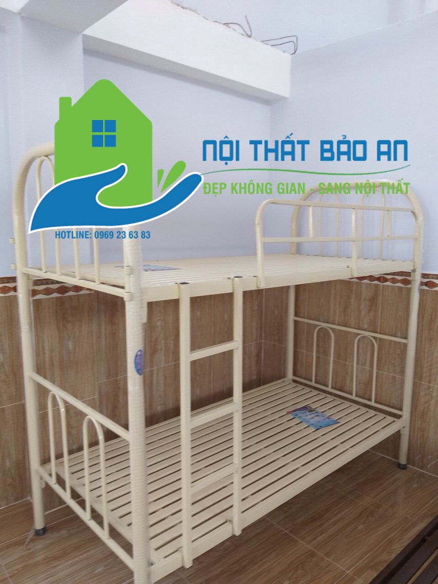 Giường sắt hai tầng 1M2 màu kem