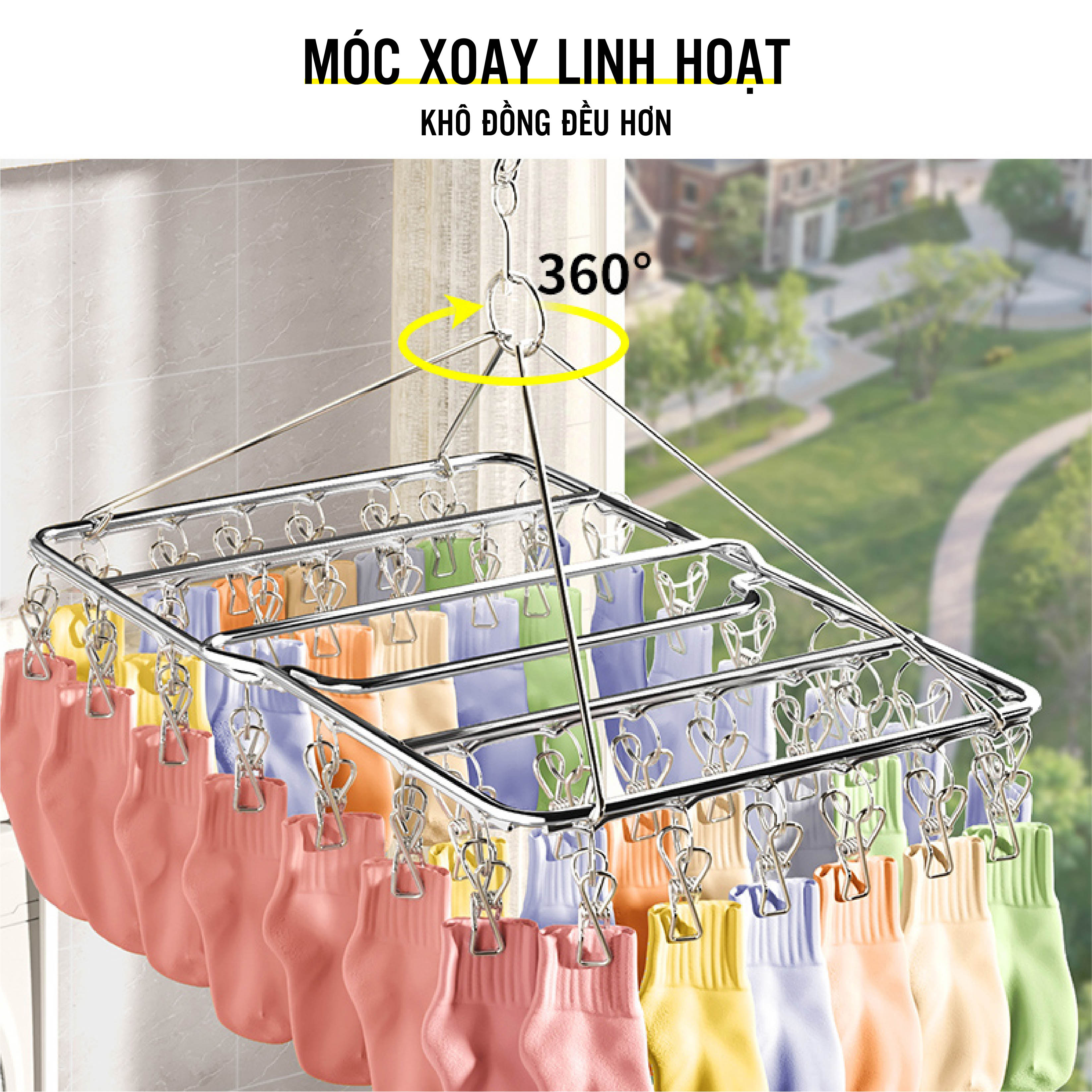 Móc Chùm Vuông 52 Kẹp Phơi Quần Áo Cao Cấp Phiên Bản INOX Bền Đẹp Giúp Treo Đồ Trẻ Em Và Người Lớn