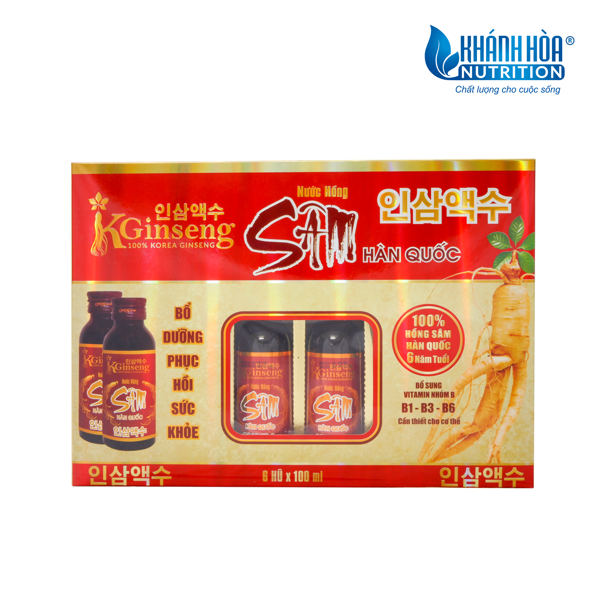 Hộp Nước Hồng Sâm Hàn Quốc 6 Năm Tuổi Kginseng - Khánh Hòa Nutrition (6 Lọ x 100ml)