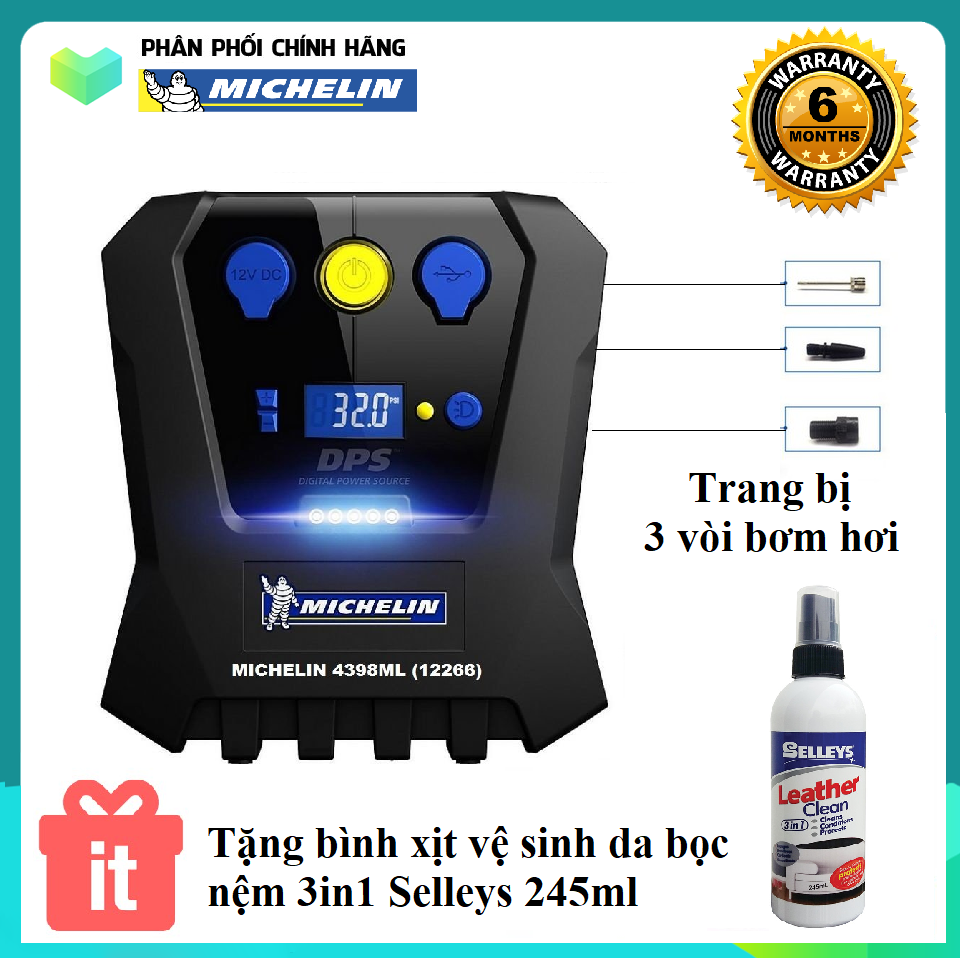 Máy Bơm Ô tô, Xe hơi Đa Năng Michelin 12266 tặng Bình xịt vệ sinh da bọc nệm 3in1 245ml