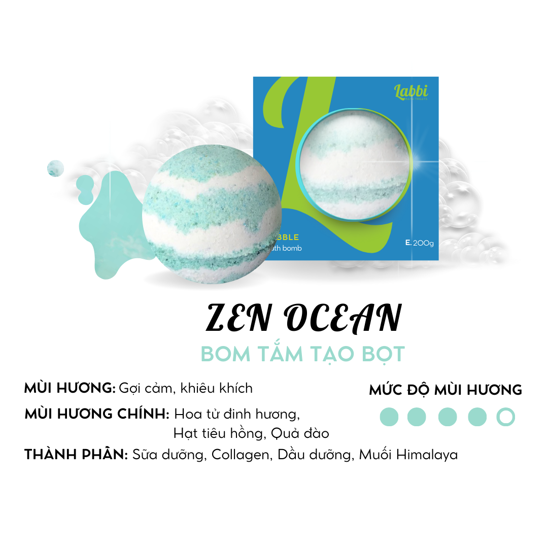 ZEN OCEAN [Labbi] Bubble Bath bomb / Viên tạo bọt bồn tắm / Bom tắm tạo bọt