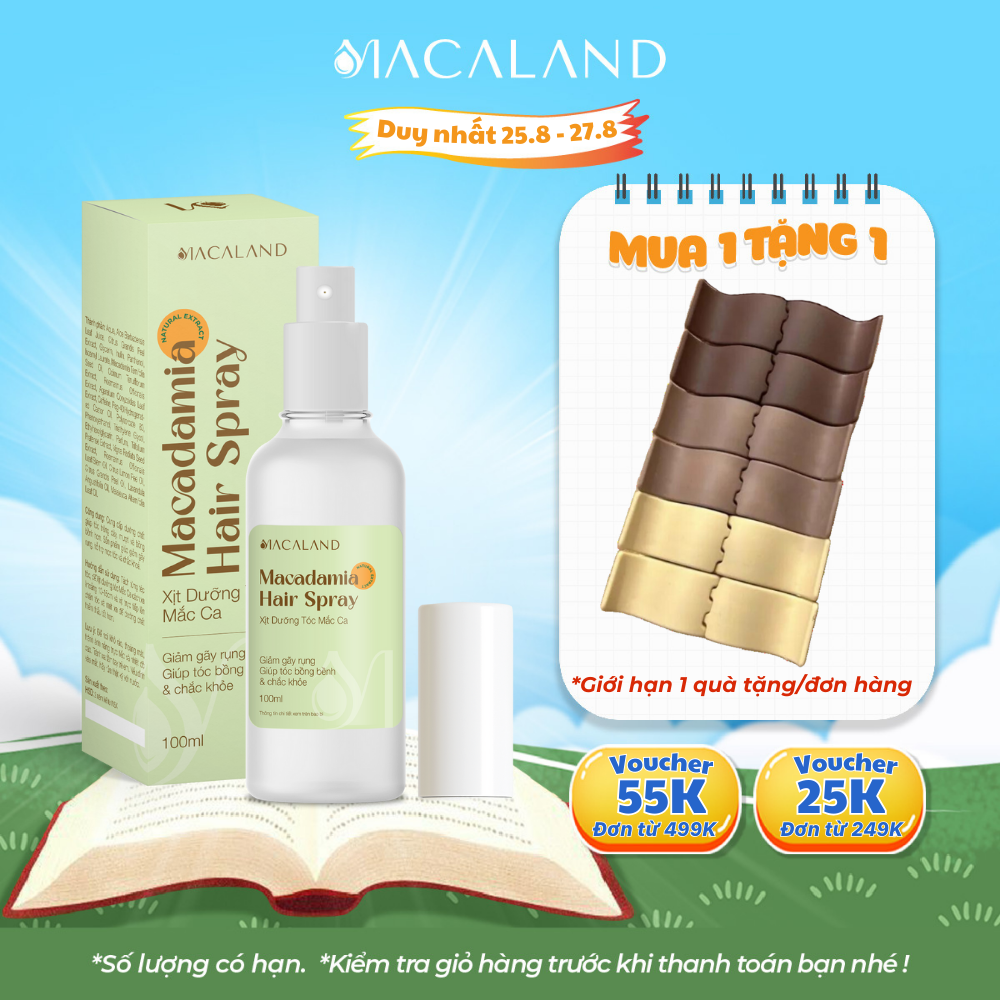 Xịt dưỡng tóc dầu Mắc Ca - Tinh dầu Bưởi 100ml MACALAND hỗ trợ mọc tóc nhanh, giảm gãy rụng, nuôi dưỡng tóc chắc khỏe