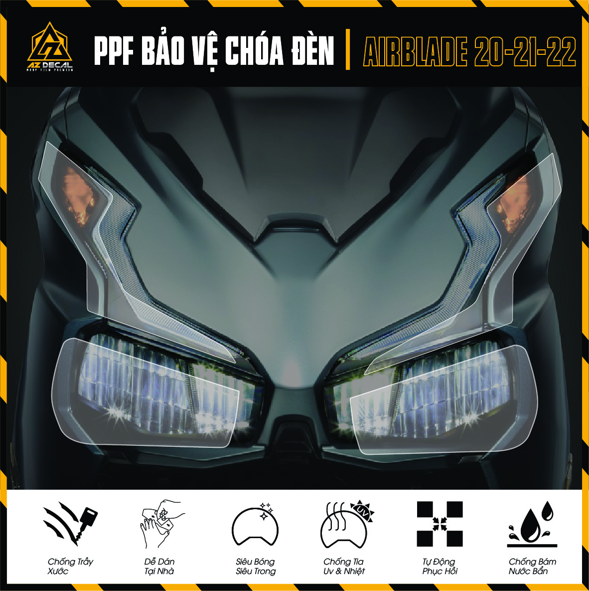 Miếng Dán PPF Choá Đèn Xe Máy Airblade 2020 2021 2022 | Film Dán Bảo Vệ Đèn Pha Đèn Xi Nhan Air Blade AB Chống Xước Tự Phục Hồi Dễ Dán Tại Nhà - Azdecal