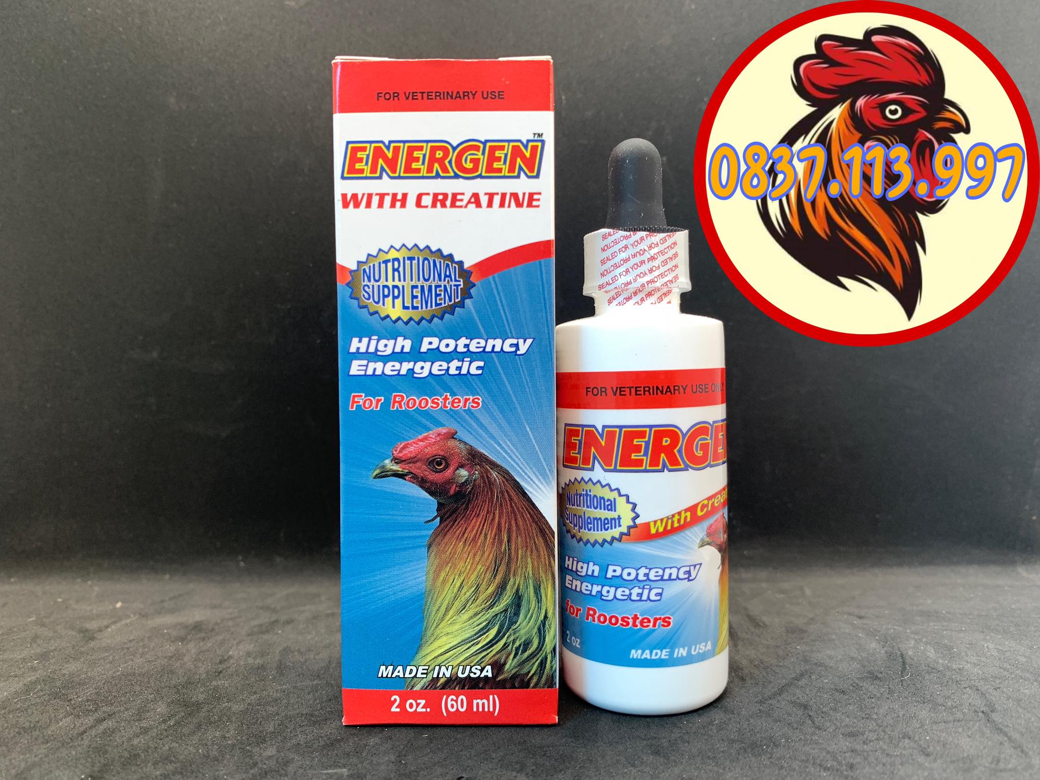 Energen- interfarma usa- nhỏ đá tăng bo, giữ pin, tải cựa, máu lửa cho gà đá chai 60ml