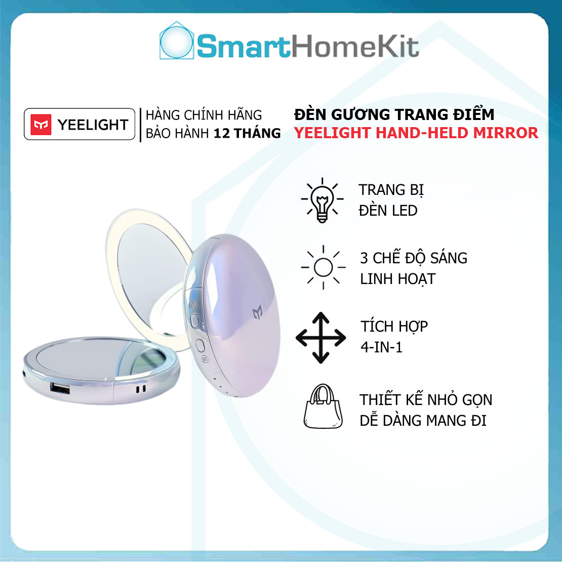 Đèn gương trang điểm 4 in 1 Yeelight Hand-held Mirror C20 - Kiêm sạc dự phòng 5000mAh