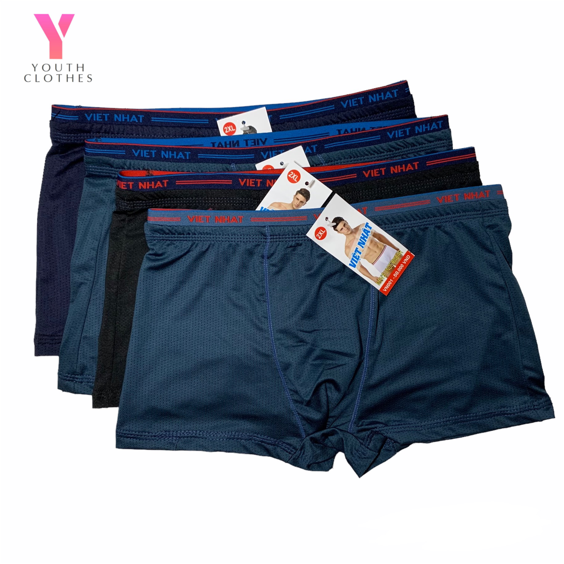 Combo 4 quần lót boxer Việt Nhật thông hơi, quần sịp đùi nam, quần xì nam, quần lót của nam co giãn 4 chiều chất liệu thông hơi cao cấp