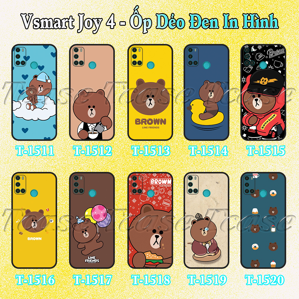Ốp lưng Vsmart Joy 4 - Ốp dẻo đen in hình BST Gấu Nâu Cute Vui Vẻ