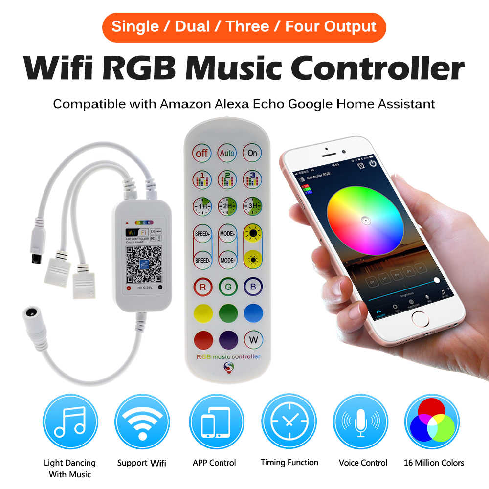 Bộ điều khiển wifi - bluetooth 2 đầu ra từ xa ir cho đèn led dây rgb