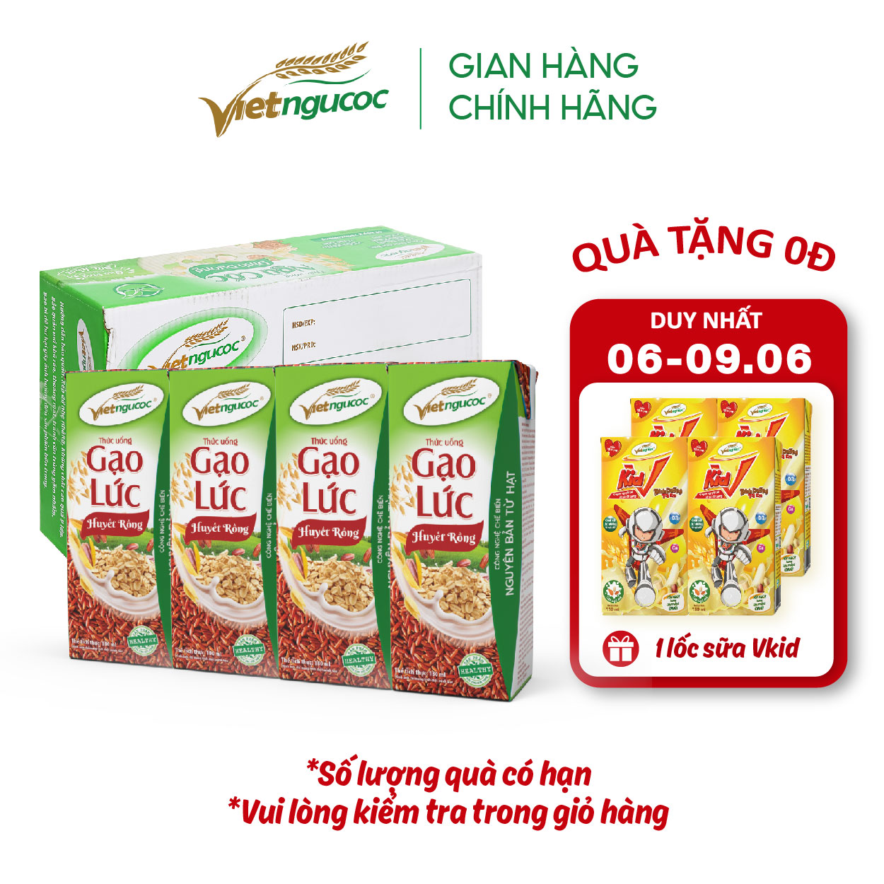 Thùng 48 Hộp Sữa Gạo Lức Huyết Rồng VIỆT NGŨ CỐC Thơm Ngon 180ml