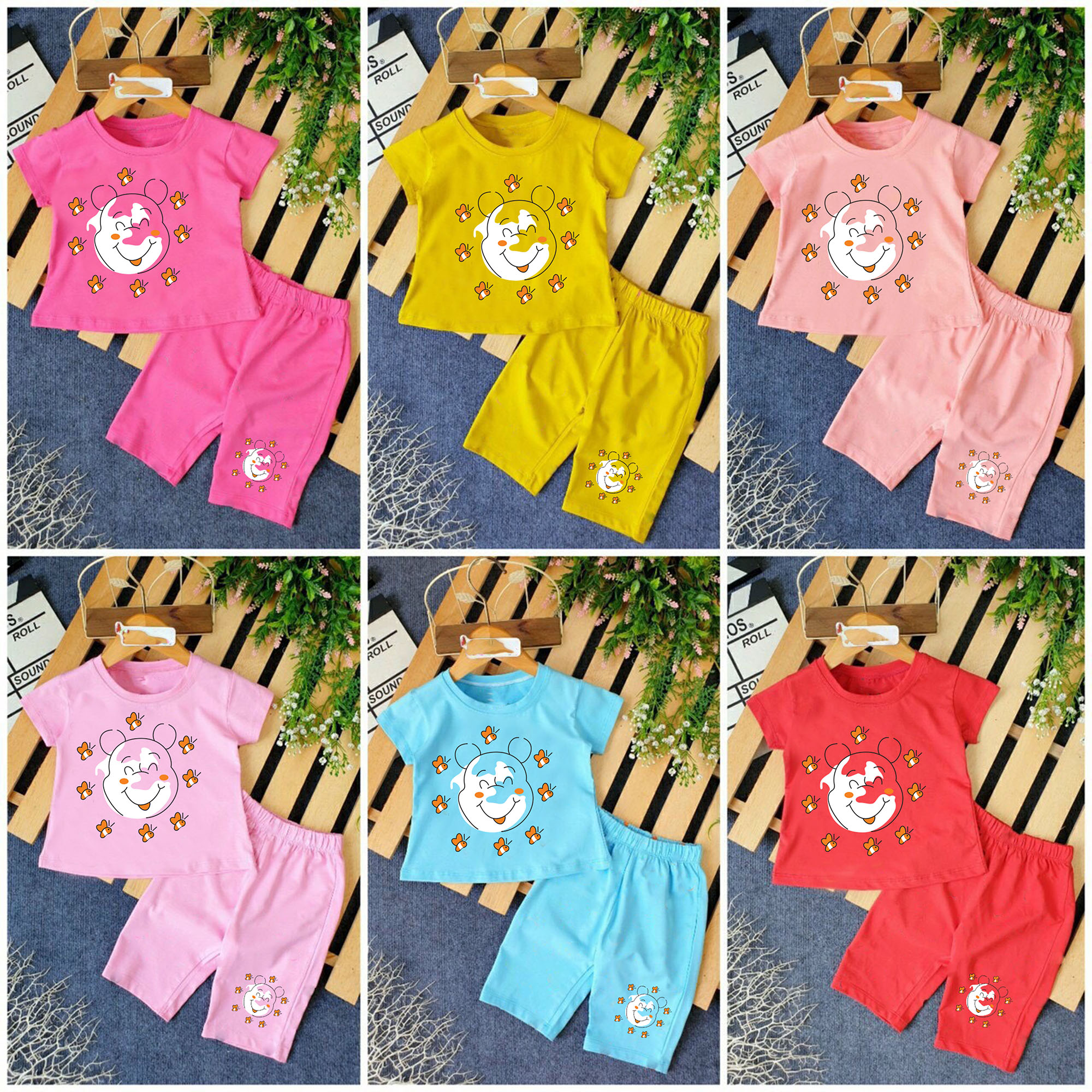 Combo 6 bộ bé gái hình con gấu va đàn ong xinh đẹp cho bé gái cho bé từ 6-28kg .bdbg50.
