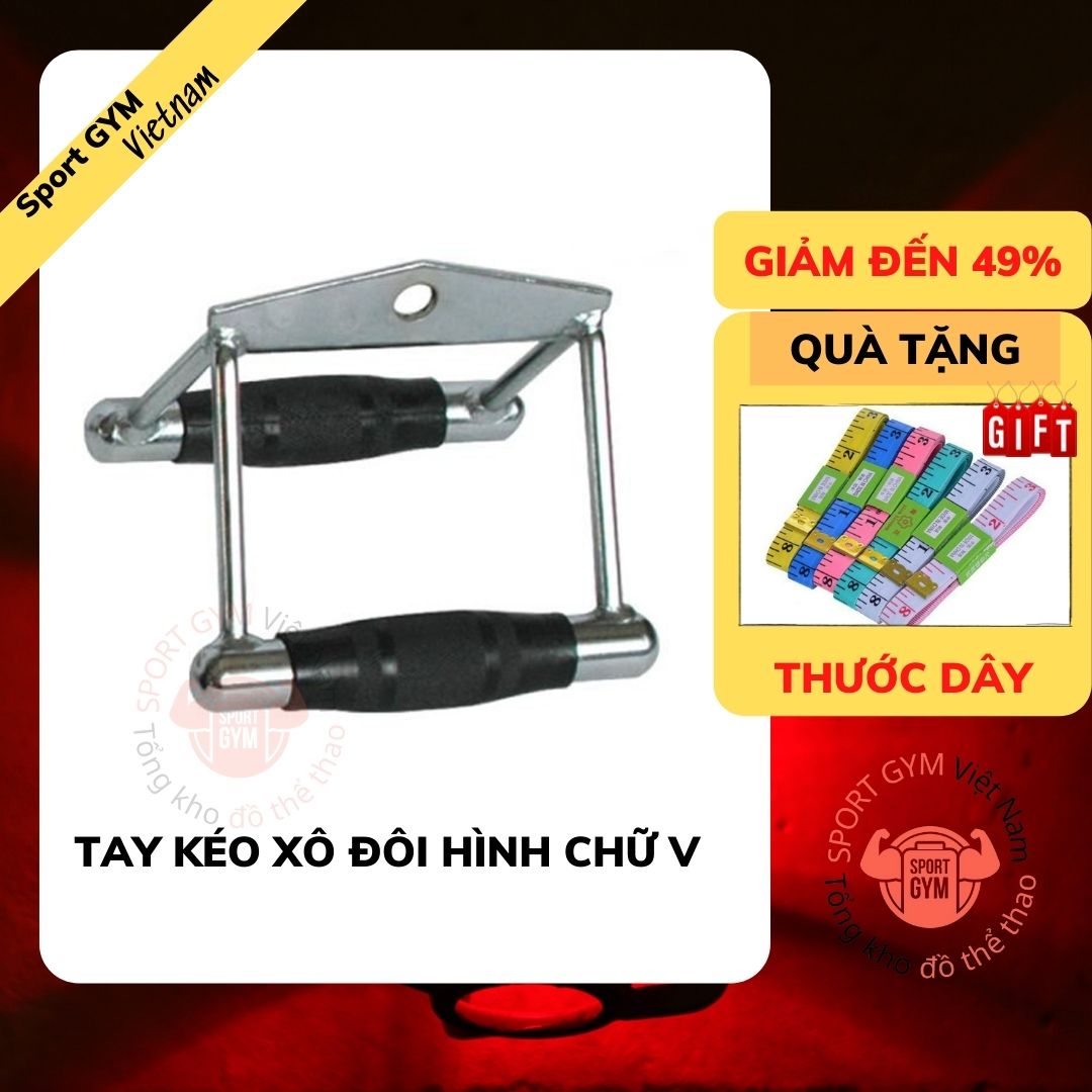 Tay kéo xô đôi hình chữ v Tay cầm kéo cáp tập gym inox cao cấp GYM48