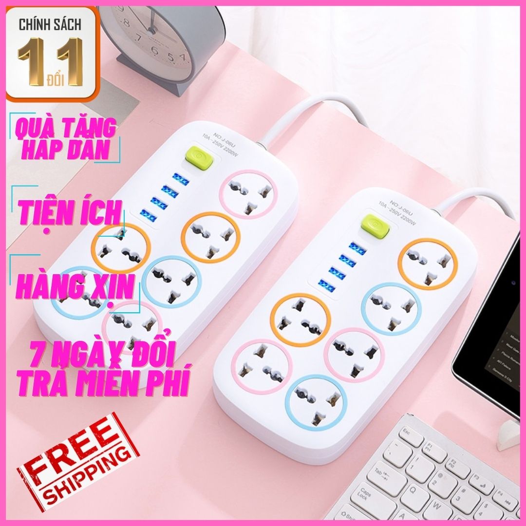 Ổ điện - ổ cắm điện thái lan j-06u đa năng thông minh 2200w có 4 cổng usb 6 phích cắm tiện lợi, an toàn chống giật, ổ cắm sạc điện thoại, ổ điện đa năng, ổ cắm cổng usb, ổ cắm điện thông minh
