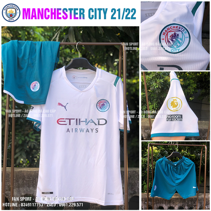 Áo manchester city 2021 | bộ áo đấu manchester city sân khách mùa giải 2021/2022 màu trắng vải thái phom từ 50-90kg