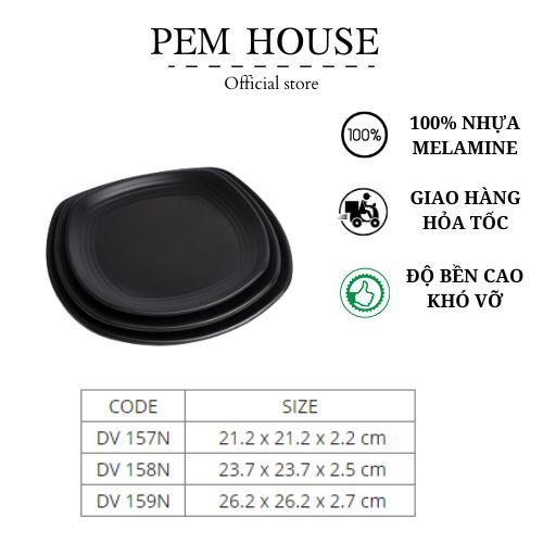 Dĩa Nhựa Vuông Nhám Đen Fataco