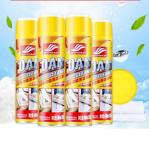 Chai xịt bọt vệ sinh đa năng nội thất ô tô HAOSHUN, Bọt xịt rửa nội thất ô tô - Bọt xịt rửa khô xe hơi, làm sạch đồ da, nhựa , mọi bề mặt